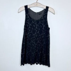 Theory Winoa Black Lace Floret Sleeveless Tunic Size Small Tank Top Zipper Back